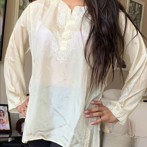 OM India 100% silk kurtis kurtas top blouse - Picture 1 of 8